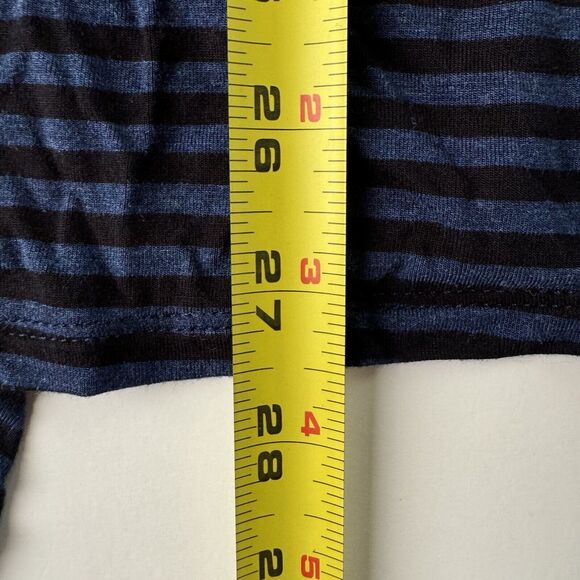 BCBG Maxazria Draped Back Top Size Large Blue & Black Striped Long Sleeve - Picture 11 of 11